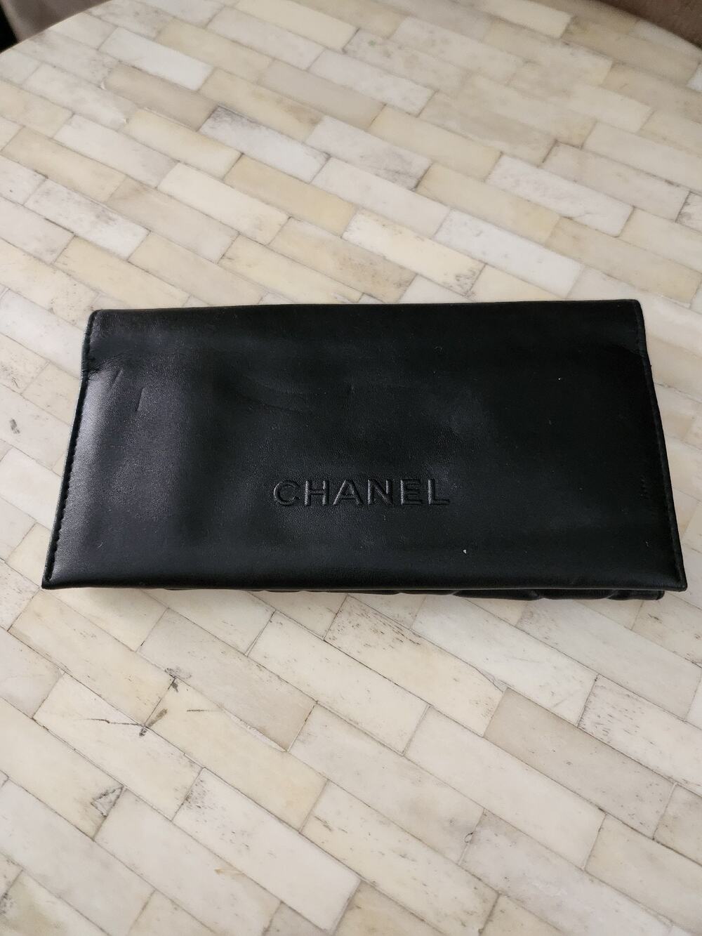 CHANEL black leather eyewear pouch EMPTY